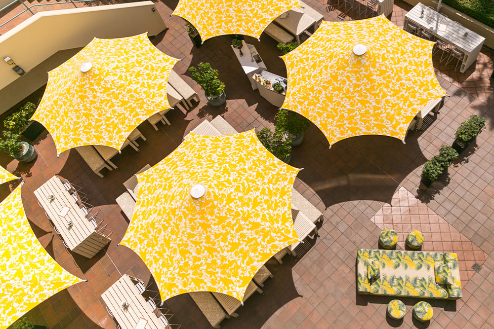 Crown Plaza Coogee Beach Yellow Patterned Umbrellas