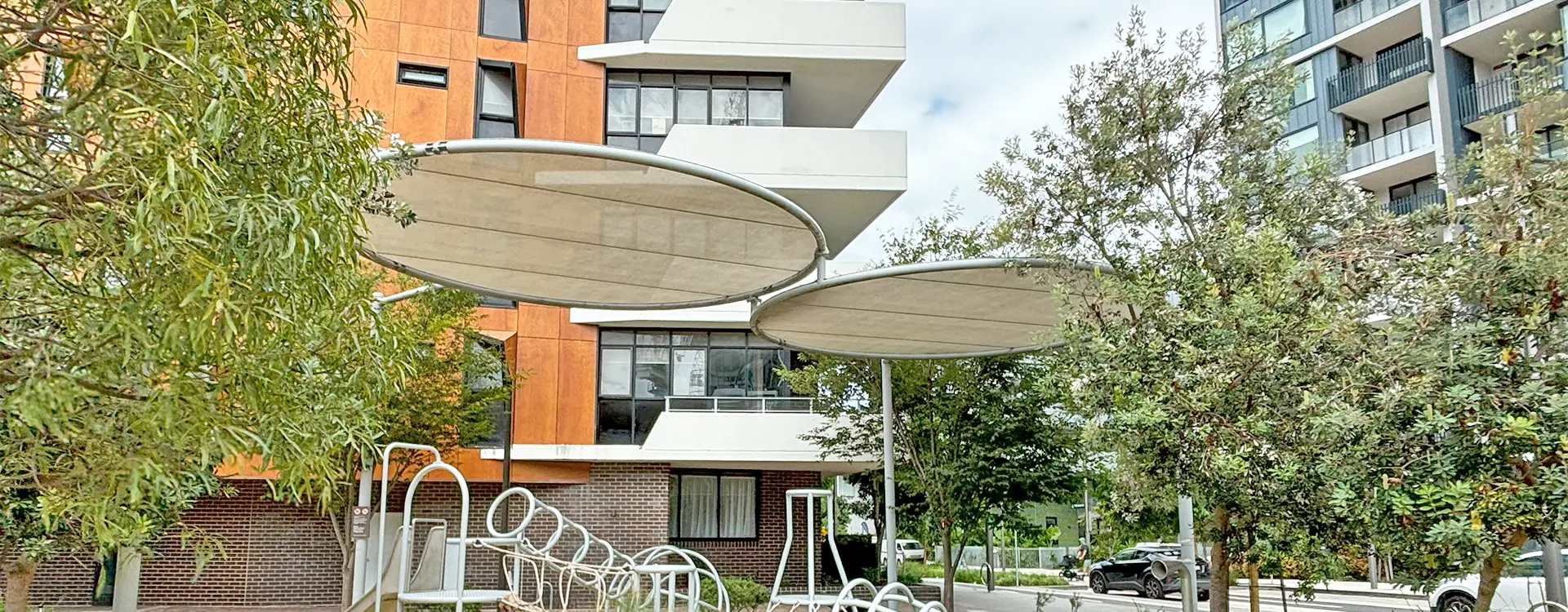 The shade structures at Matron Ruby Grant Park